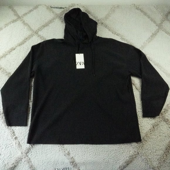Zara Other - Zara Lined Textured Hoodie Mens Extra Large XL Soft Black Pull Over NEW